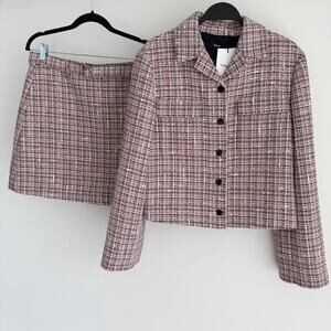 Theory Tweed Blazer Skirt Suit Set 12 & 14 Quiet Luxury Elegant Old Money Blair